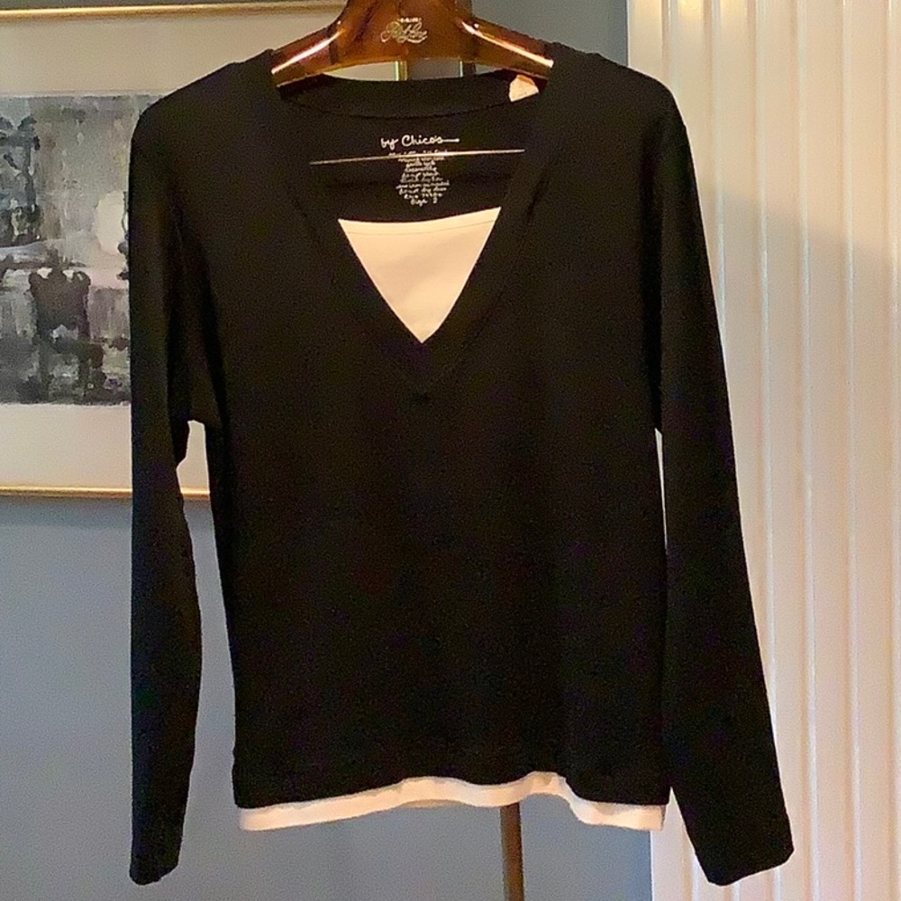 Chico’s top, black and white.